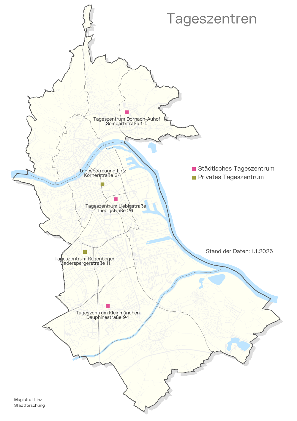 Tageszentren - Stadtkarte Standorte