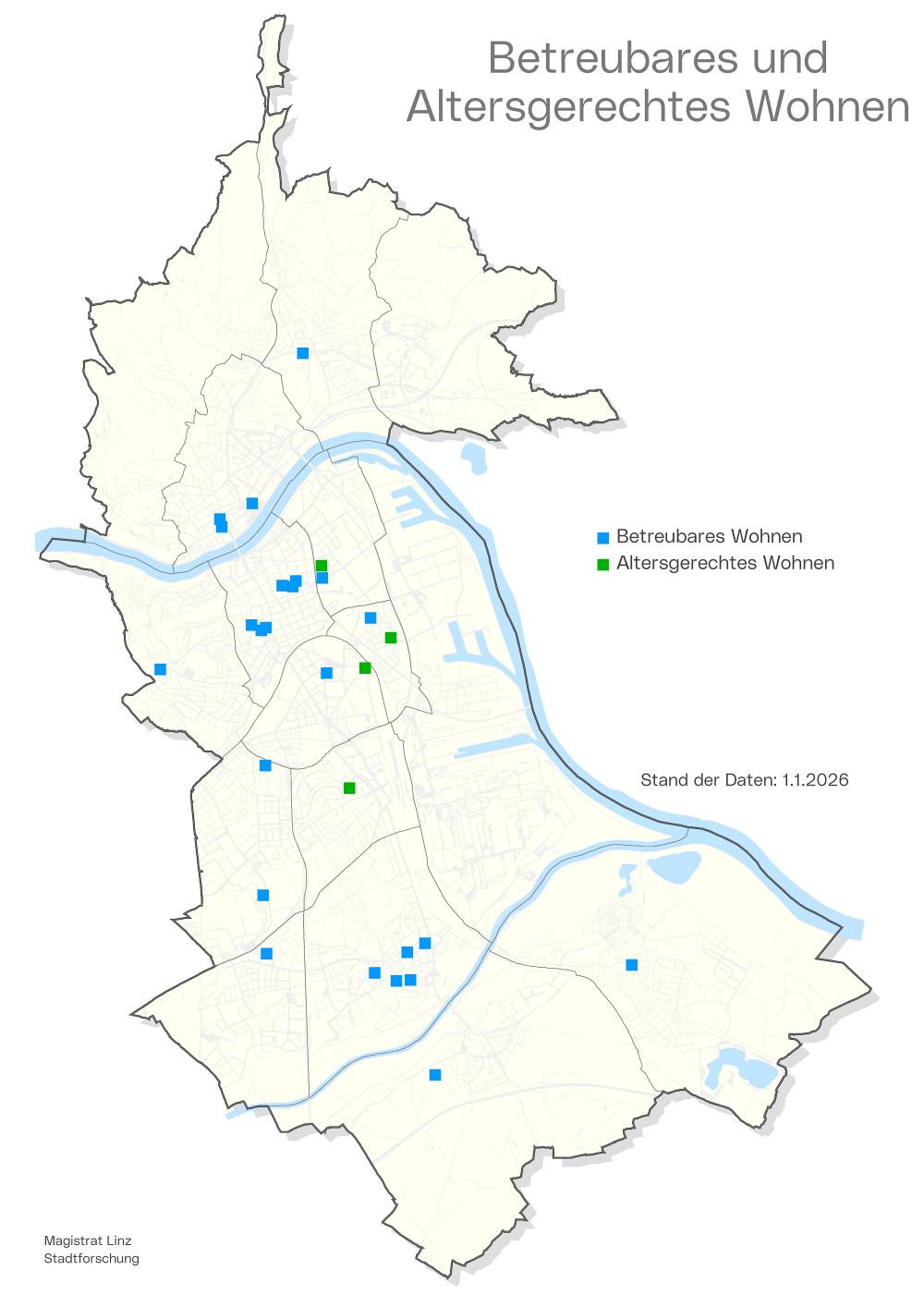 Betreubare Wohnungen - Stadtkarte Standorte