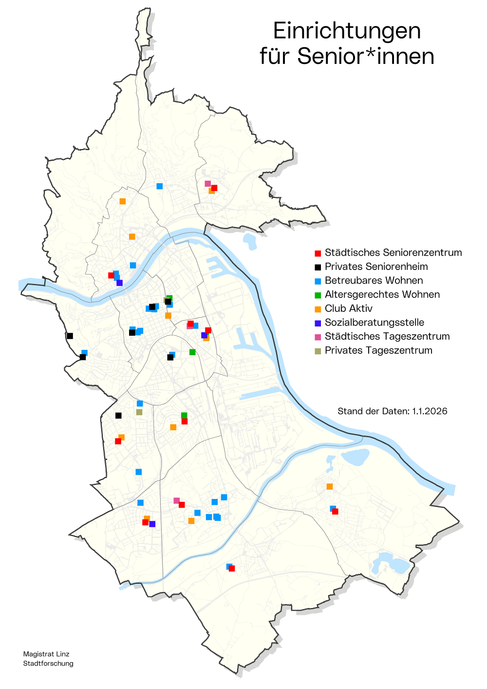 Einrichtungen f&uuml;r SeniorInnen - Stadtkarte Standorte