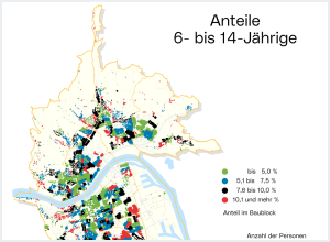Stadtkarte Anteile 6- bis 14-Jährige