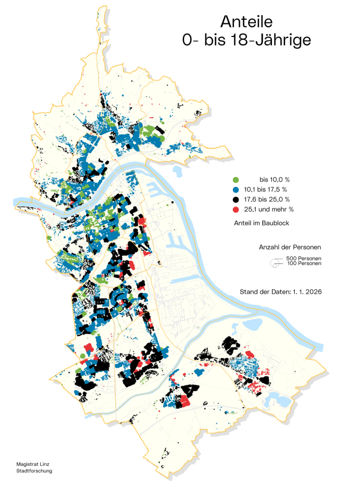 Stadtkarte Anteile 0- bis 18-Jährige