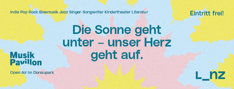 Logo und Claim Musikpavillon: Die Sonne geht unter - unser Herz geht auf