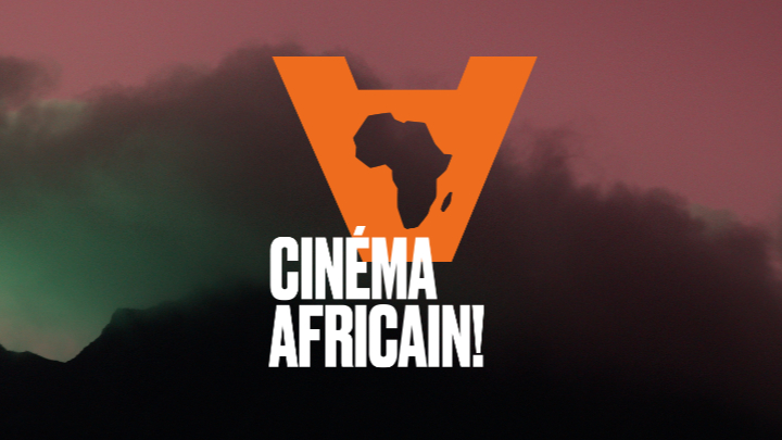 Oranges Logo mit weißem Schriftzug Cinema Africain auf wolkigem, dunklen Hintergrund