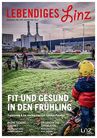 Cover Lebendiges Linz März 2022: Pumptrack der Firma Schachermayer