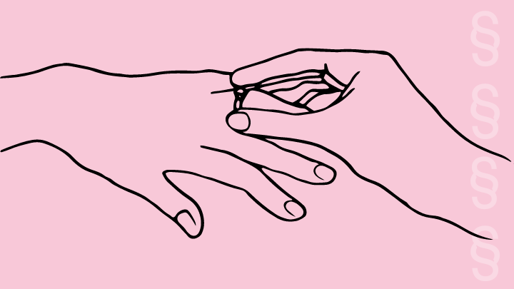 Canva Illustration Frau steckt sich einen Ehering an den Finger