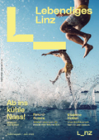 Cover des Lebendigen Linz - zwei Jugendliche springen ins Wasser