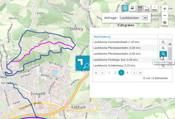 Screenshot zur Benutzung des Plans der Laufstrecken.