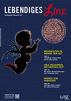 Lebendiges Linz Cover Dezember 2017: Weihnachtsbeleuchtung auf der Landstraße - Engel mit einer Lichterkugel