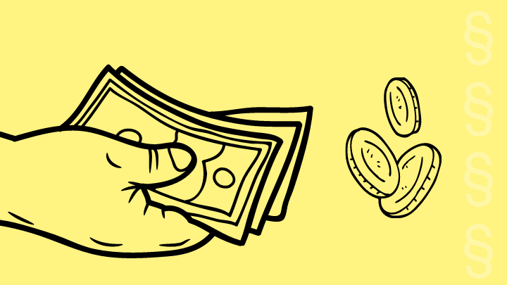 Canva Illustration Hand mit Geldscheinen und Münzen