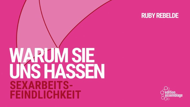 Text auf rosa Hintergrund mit den Worten 'WARUM SIE UNS HASSEN' in weißer Schrift und 'SEXARBEITSFEINDLICHKEIT' in roter Schrift