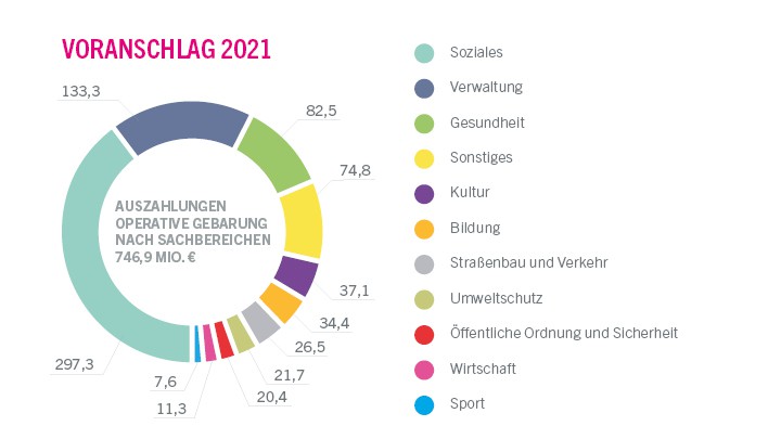Voranschlag 2021 - Auszahlungen der operativen Gebarung nach Sachbereichen