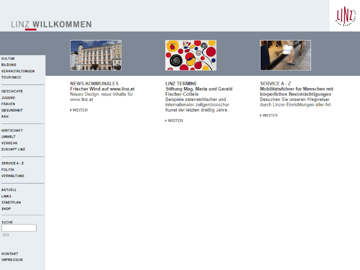 Screenshot der Startseite aus dem Jahr 2003