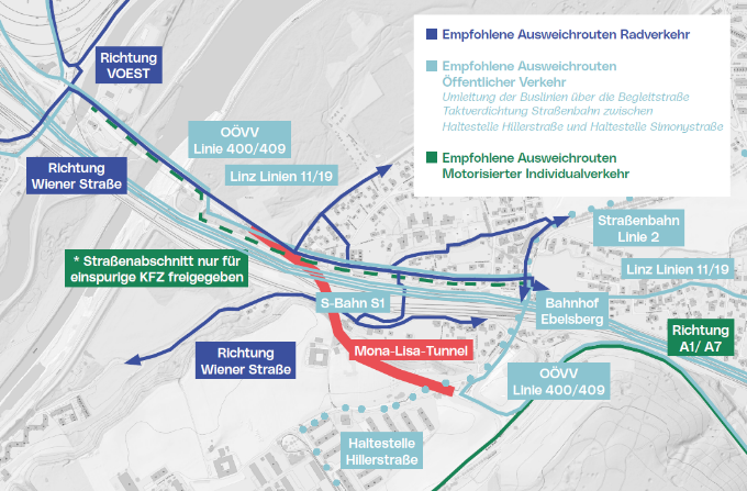 Plan der empfohlenen Ausweichrouten