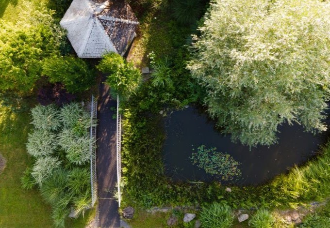 Seniorenzentrum Kleinmünchen Luftaufnahme vom Gartenteich