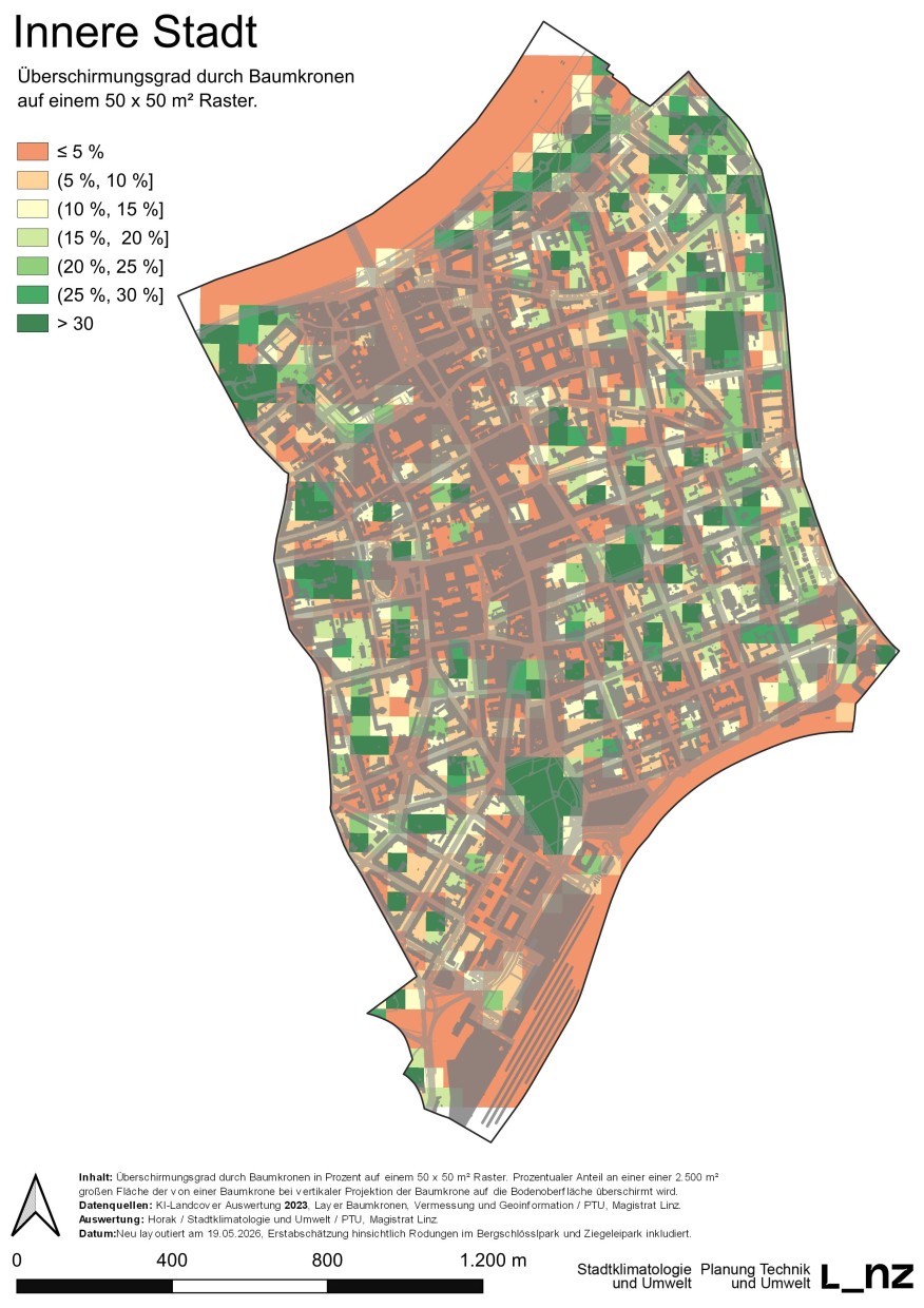 Karte Überschirmungsgrad Innere Stadt
