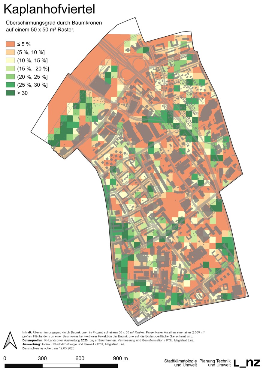 Karte Überschirmungsgrad Kaplanhofviertel