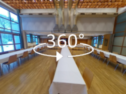 360°-Ansicht: Großer Saal mit offener Wand