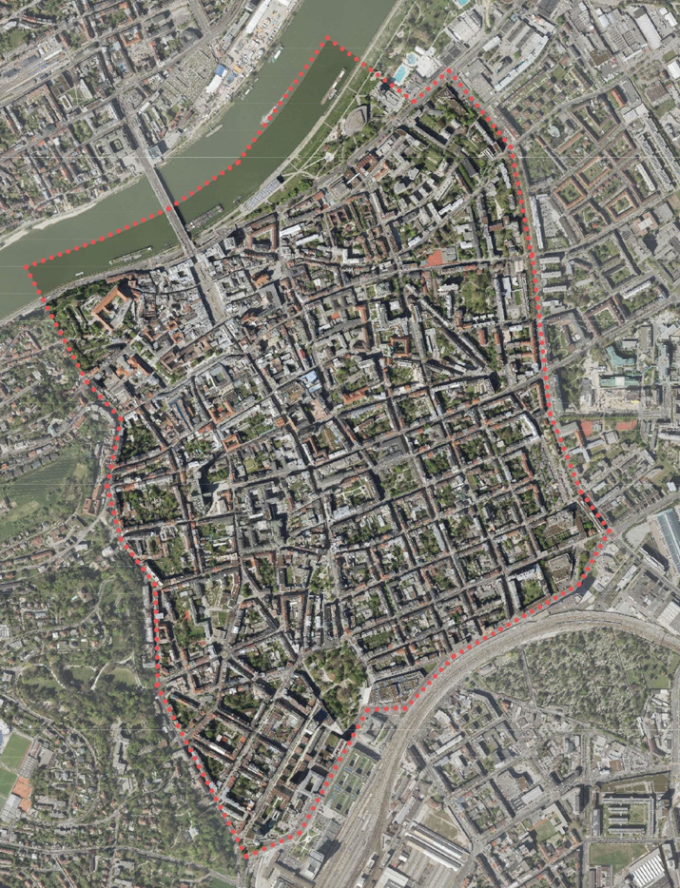 Betrachtungsgebiet und Definition der „Innenstadt“, Bild: PTU