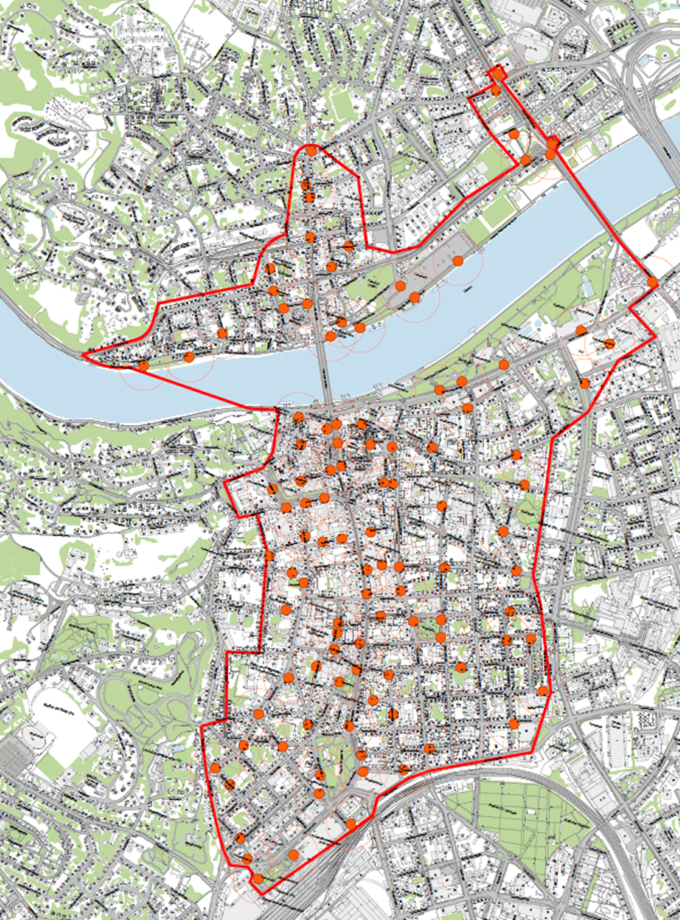 Übersicht über die Standorte im Stadtgebiet; Grafik:PTU
