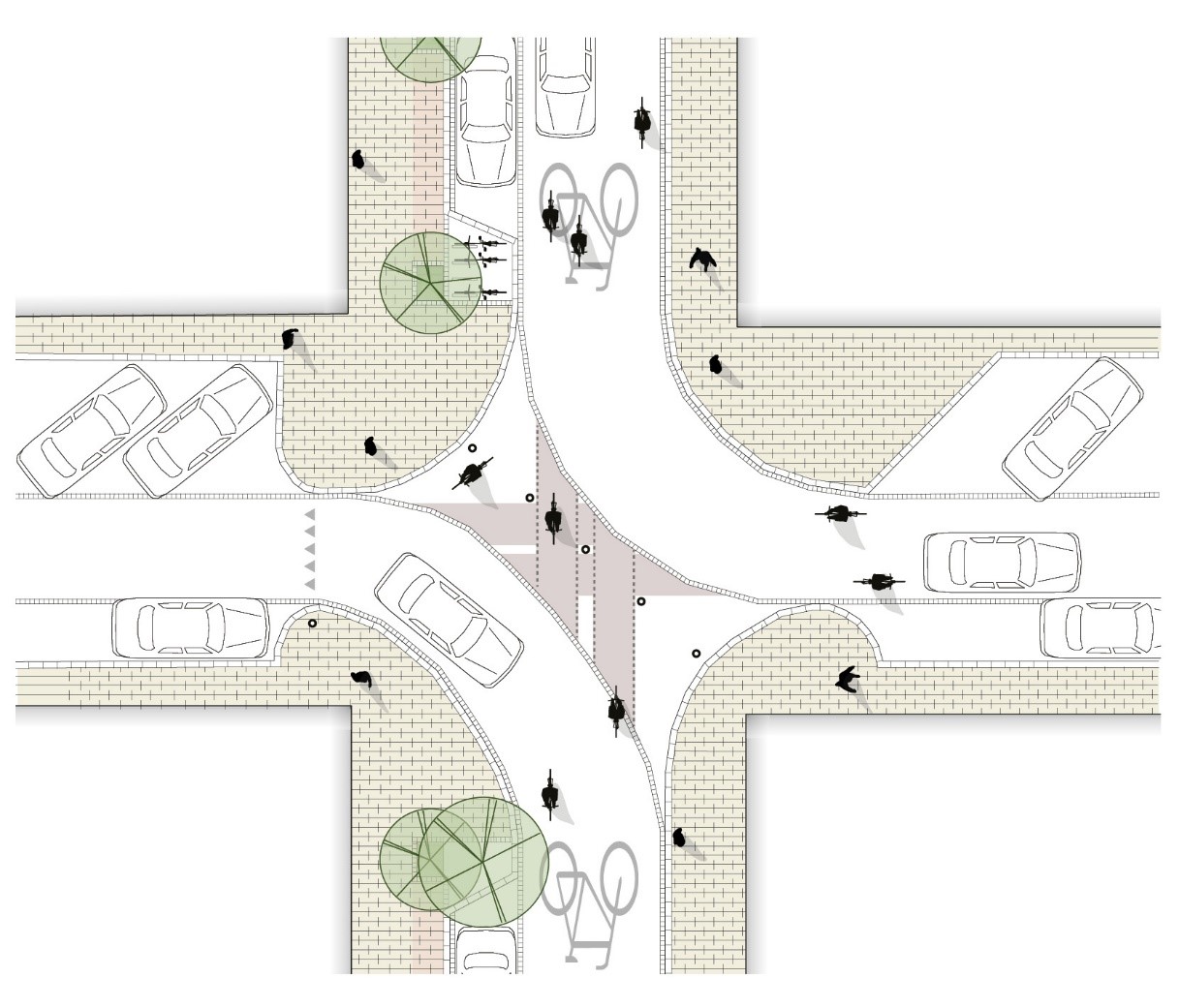 Schulze+Grassov Grafik einer möglichen Umgestaltung einer Straßenkreuzung im Neustadtviertel