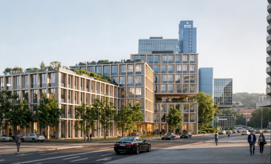 Mit dem Campus Urfahr plant die Sparkasse OÖ ein Nullemissionsgebäude, das nachhaltige Energielösungen mit ressourcenschonender Bauweise und großzügigen Grünflächen verbindet. (Foto Copyright: Klinglmüller | HENN | a-stud.io)