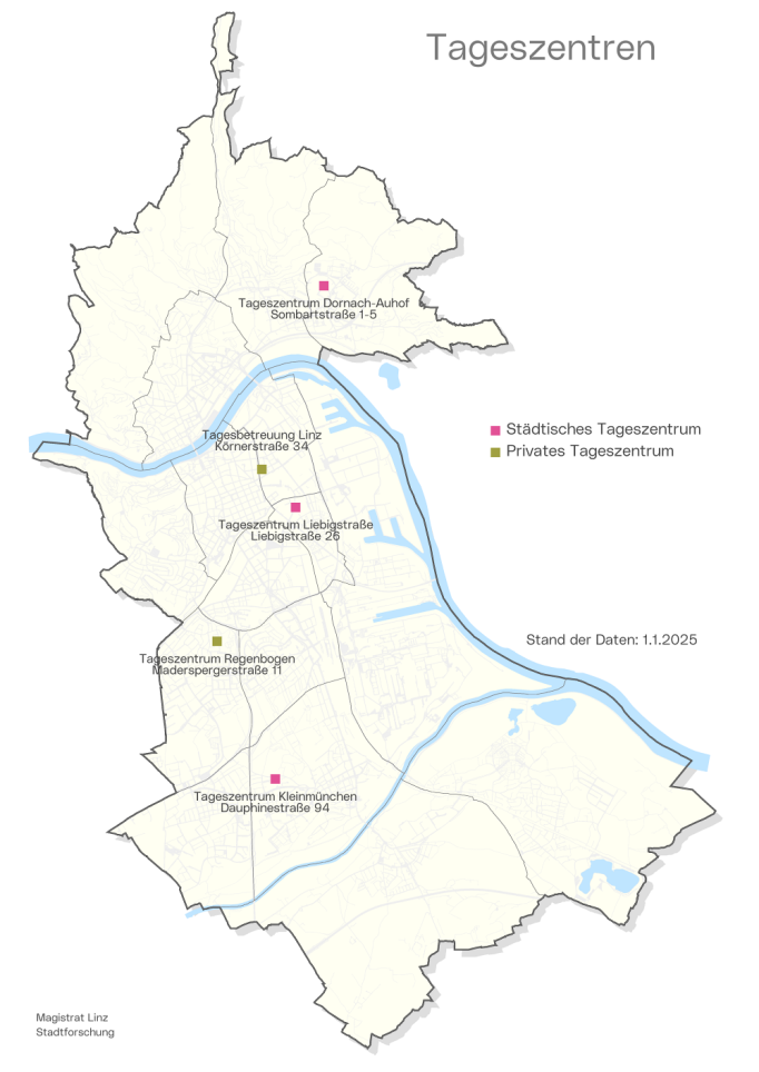 Tageszentren - Stadtkarte Standorte