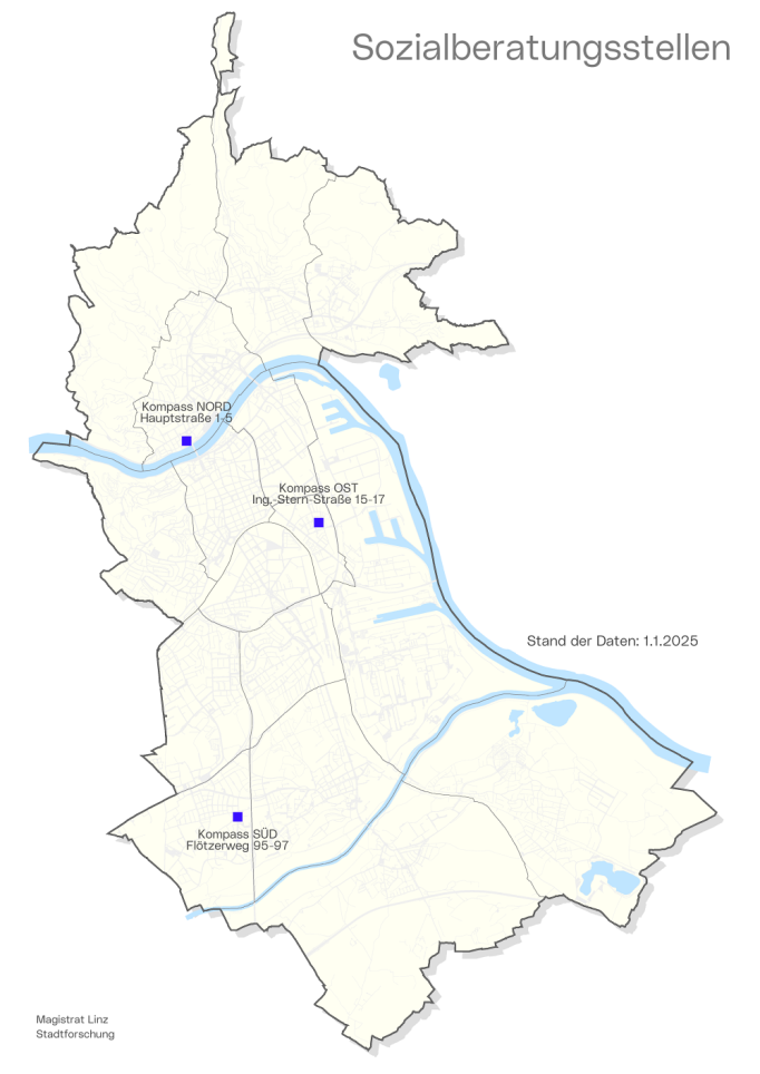 Sozialberatungsstellen - Stadtkarte Standorte