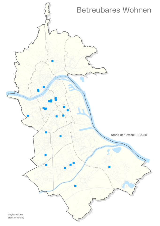 Betreubare Wohnungen - Stadtkarte Standorte